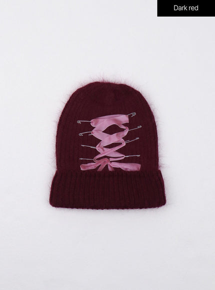 balletcore-ribbon-graphic-beanie-cj412 / Dark red