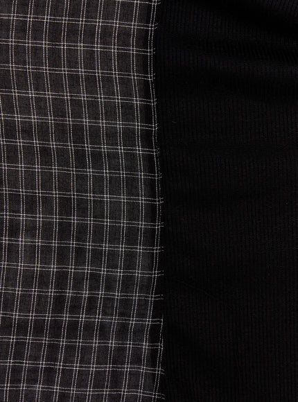 slim-fit-checkered-3-4-sleeve-shirt-ca510 / Black