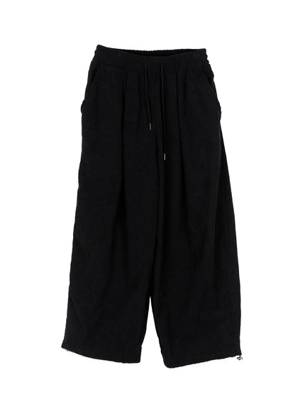 textured-fleece-baggy-pants-cd505 / Black