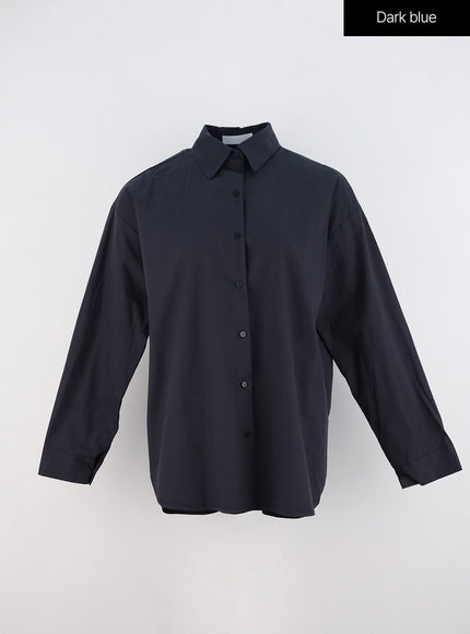 cotton-buttoned-loose-fit-shirt-oo323 / Dark blue