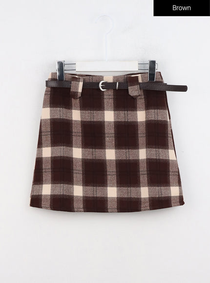 buckle-plaid-mini-skirt-in322 / Brown