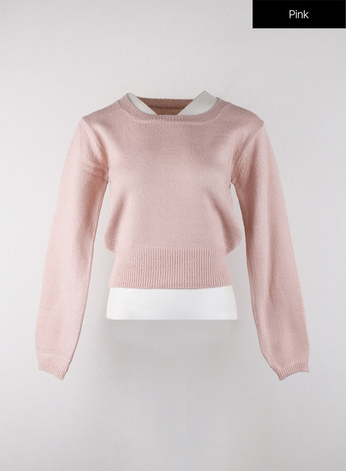 square-neck-knit-sweater-od329 / Pink