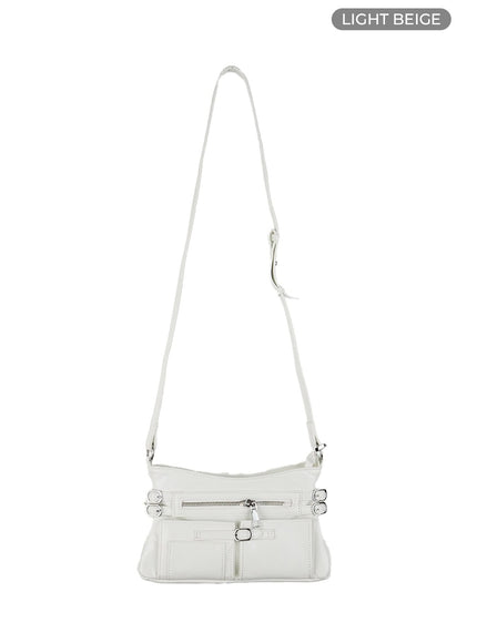 buckled-zipper-faux-leather-shoulder-bag-cg421 / Light beige