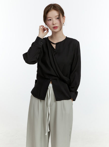 Wrap Buttoned Asymmetric Blouse CF504