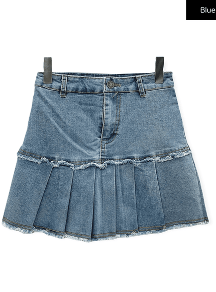 Pleated Hem Denim Skirt