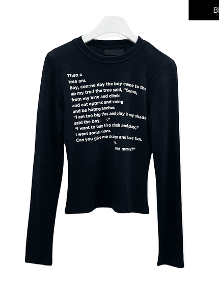 Cropped Long Sleeve T Shirt with Graphic Print F10