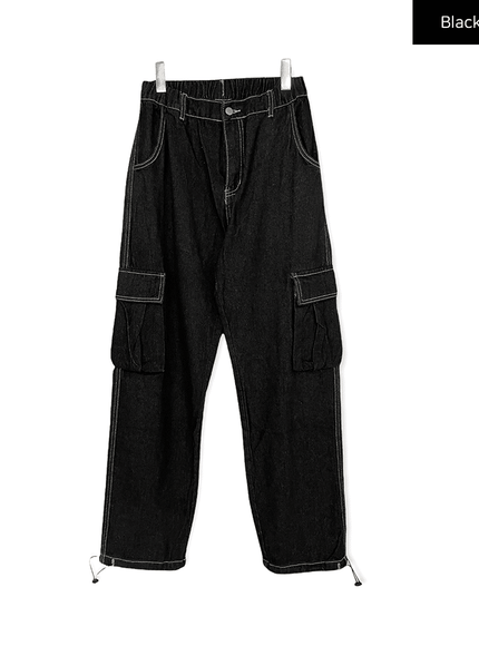 Wide Leg Denim Cargo Pants
