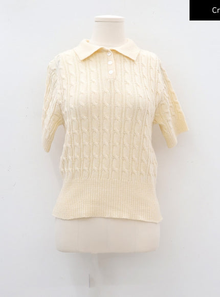 Cable Knit Collared Short-sleeve Sweater CA01