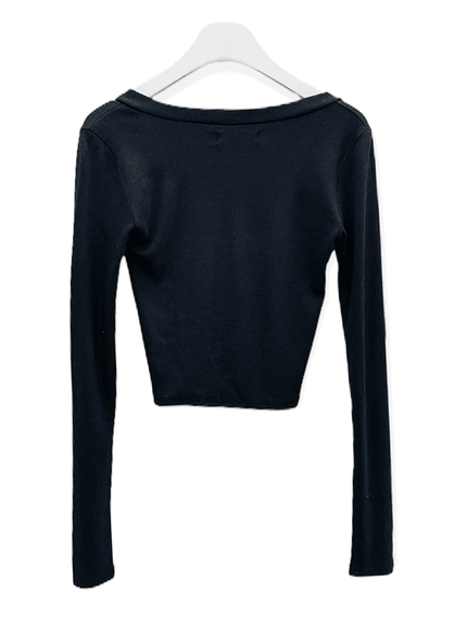 Scoop Neck Long Sleeve T Shirt with Front Buttons CM2