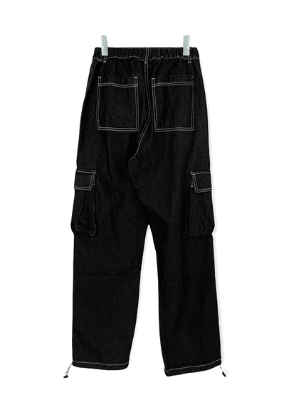 Wide Leg Denim Cargo Pants