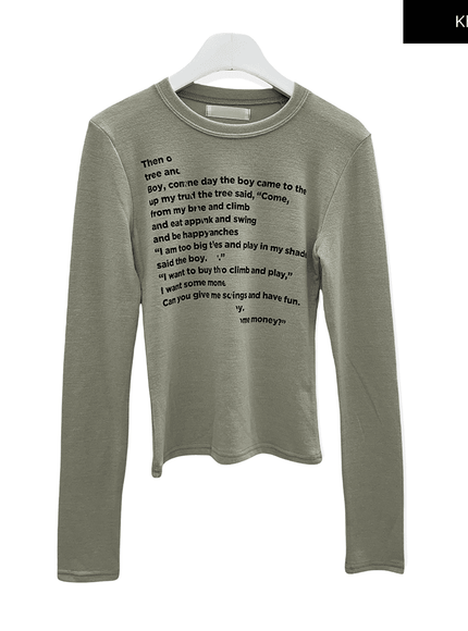 Cropped Long Sleeve T Shirt with Graphic Print F10