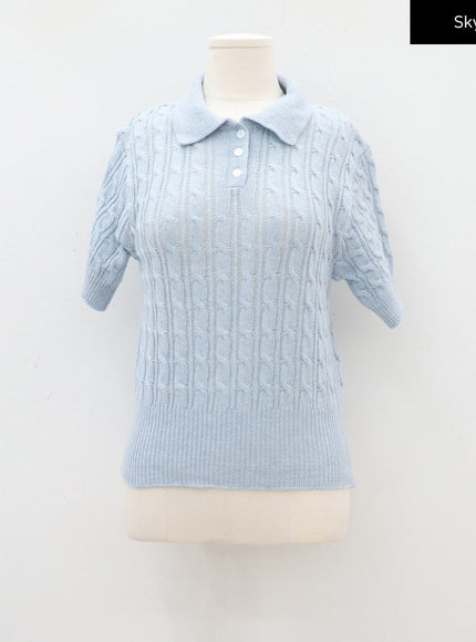 Cable Knit Collared Short-sleeve Sweater CA01