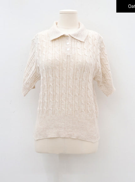 Cable Knit Collared Short-sleeve Sweater CA01