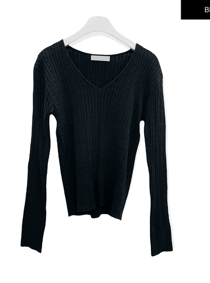 V Neck Cable Knit Top C2701