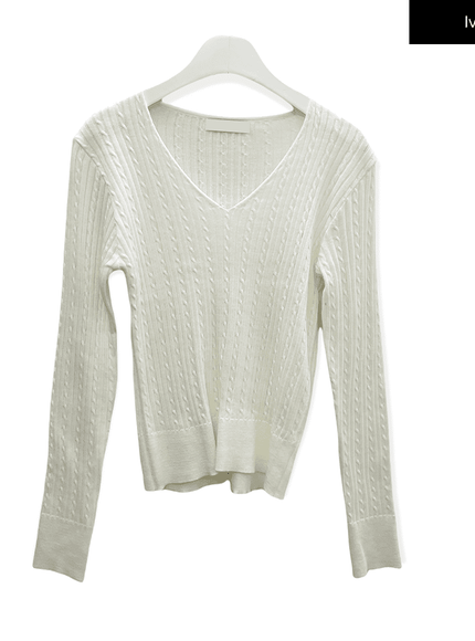 V Neck Cable Knit Top C2701
