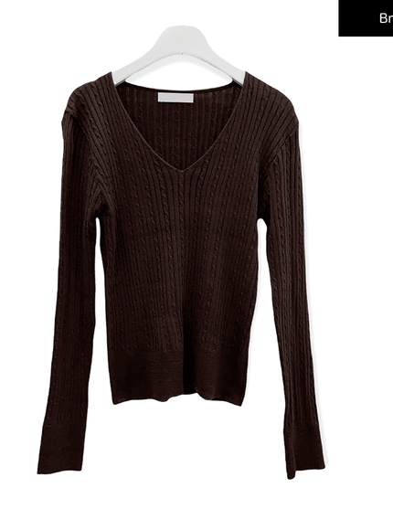 V Neck Cable Knit Top C2701