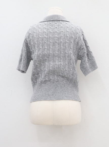 Cable Knit Collared Short-sleeve Sweater CA01