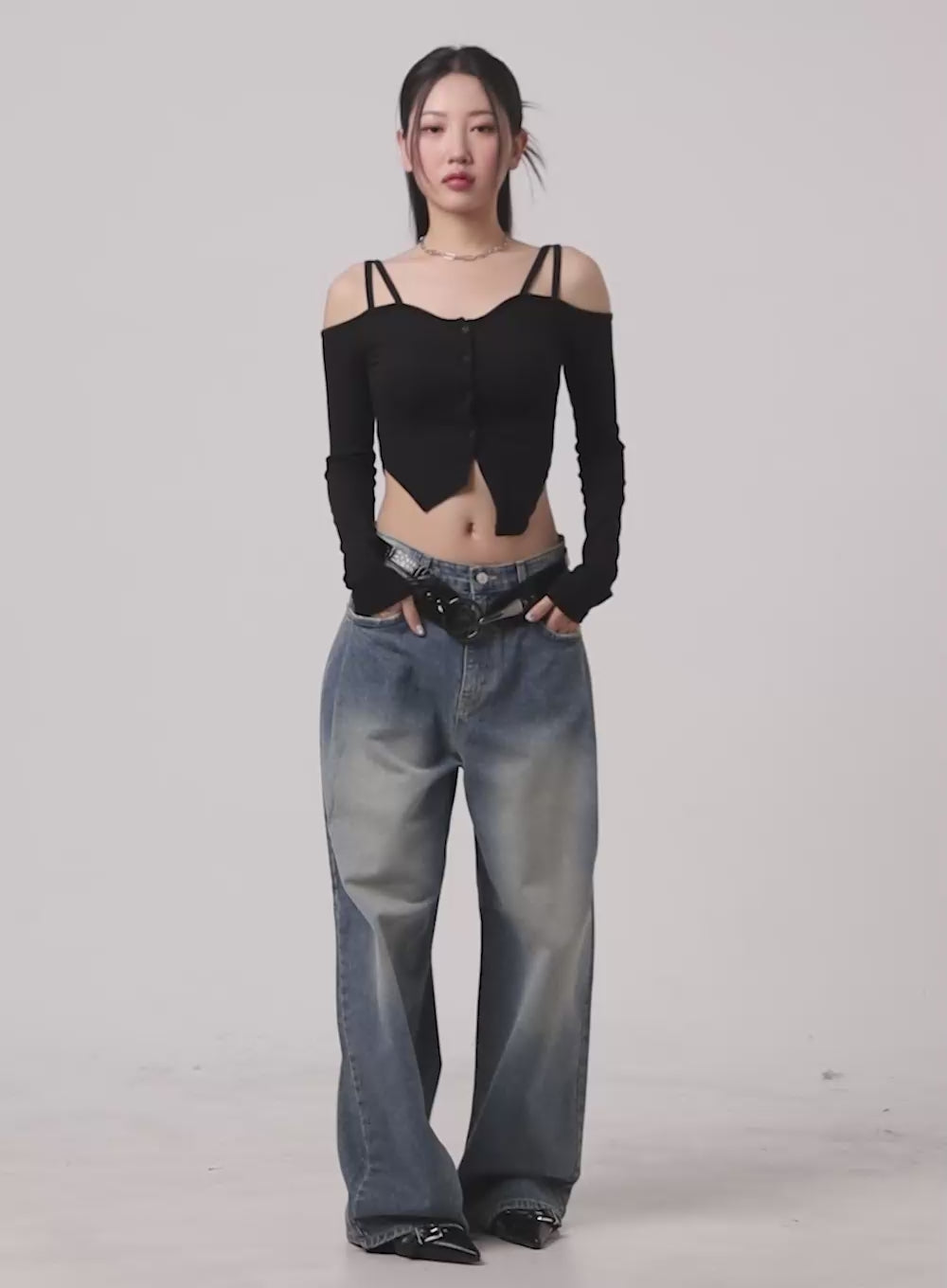 パンツ \"everyday i like\" washed baggy jeans Women's Baggy Jeans: Embrace Comfort & Style with Trendy