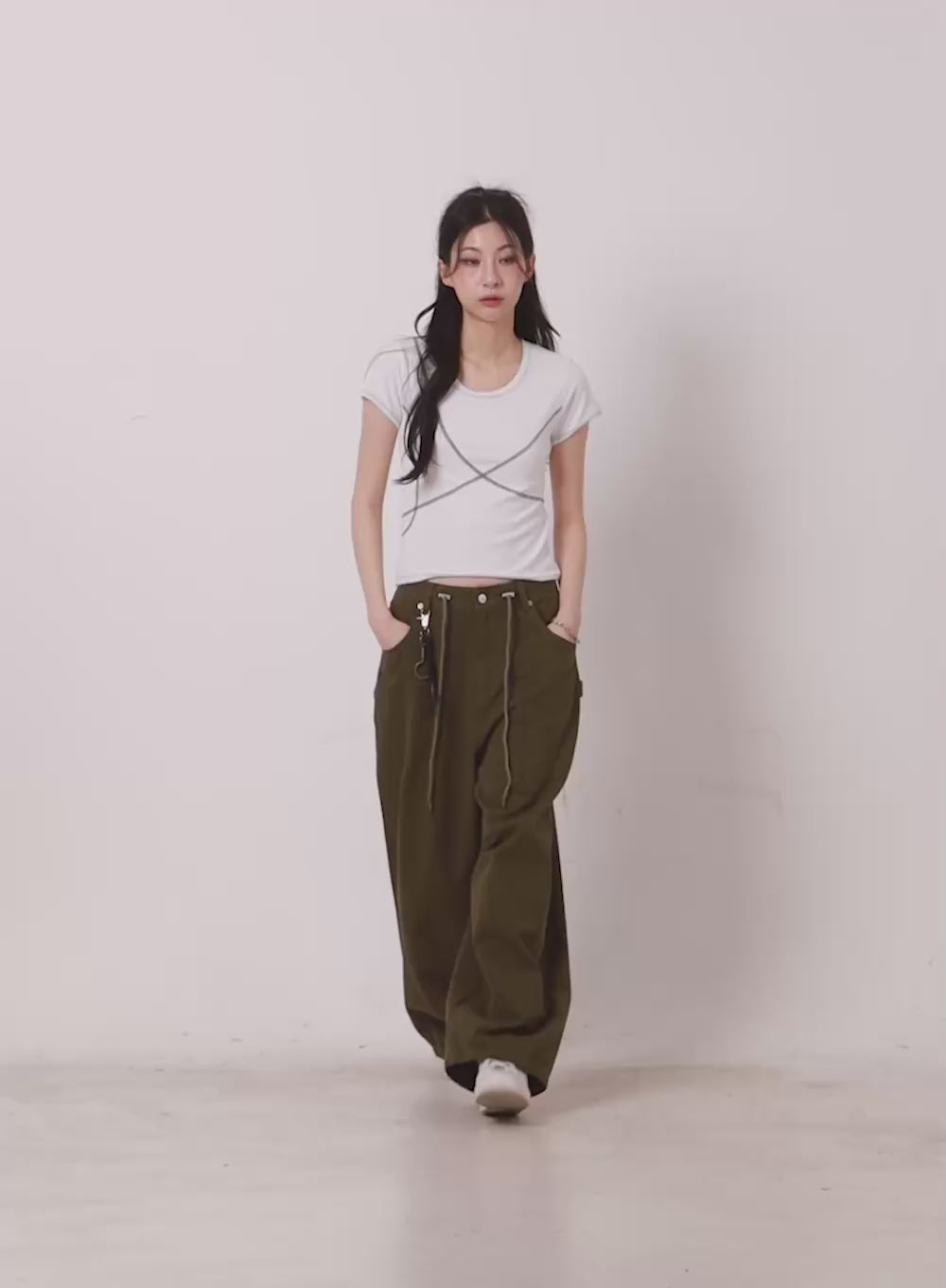 Contrast-Stitch Crop Tee CA514