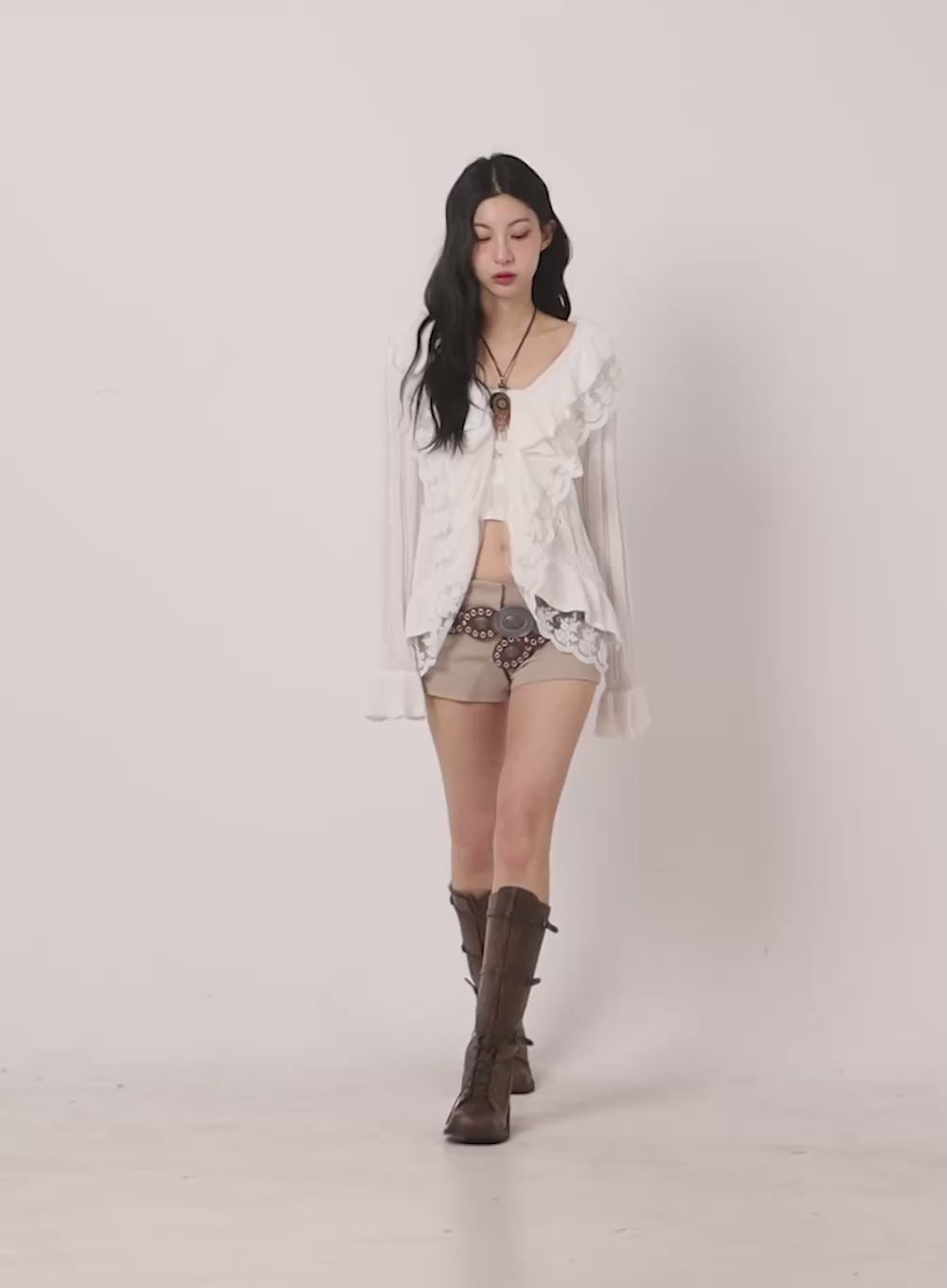 Frill Lace V-Neck Knit Cardigan CF513