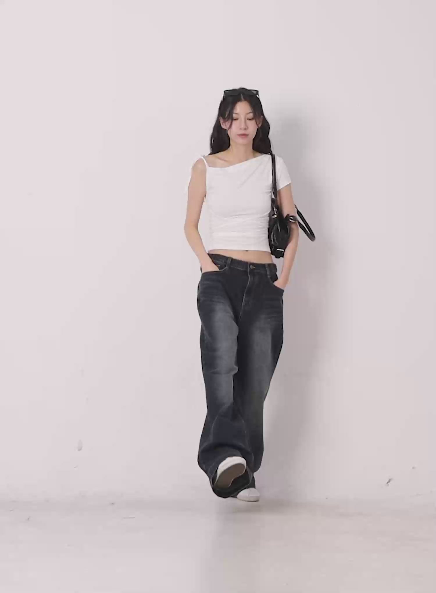 Soyoung Washed Adjustable Wide-Leg Jeans IG508