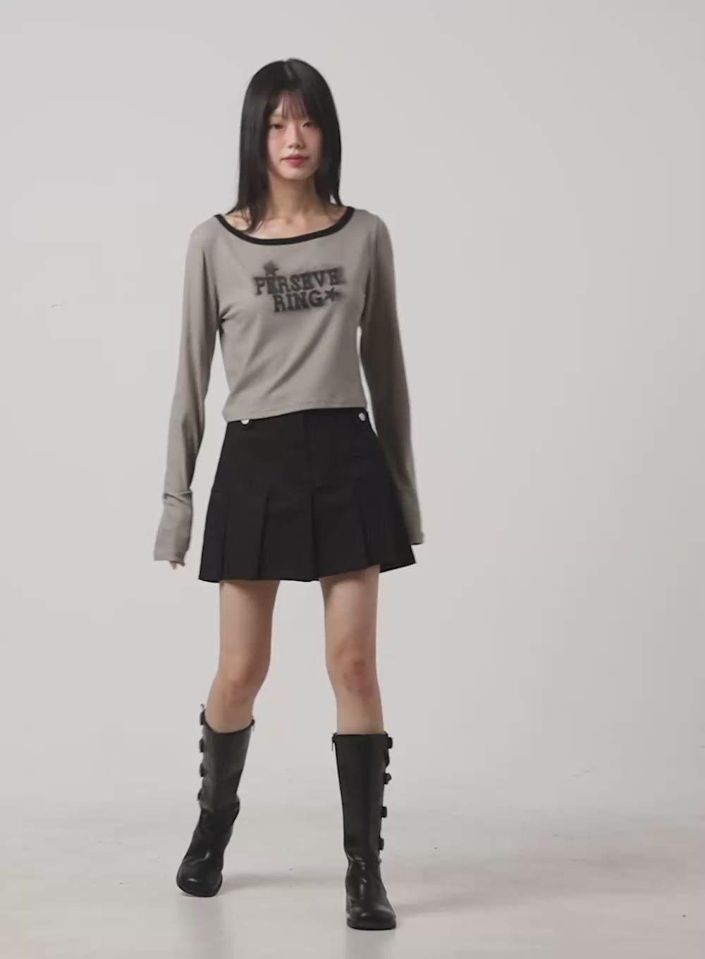 Boat Neck Lettering Crop Top CG427