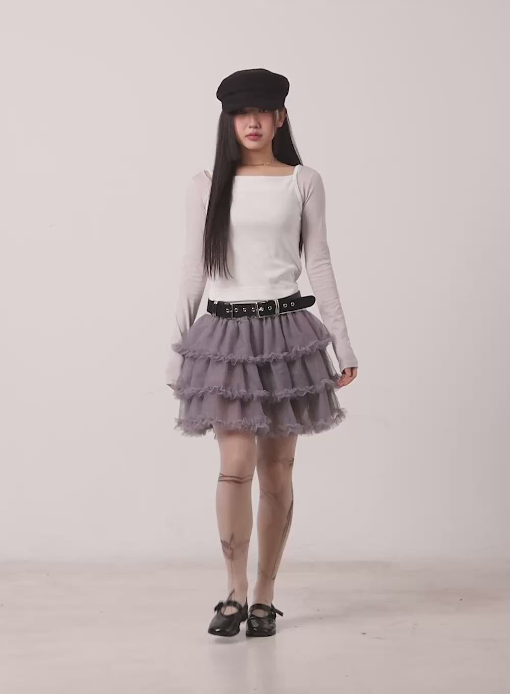 Tiered Ruffle Tulle Midi Skirt CM528