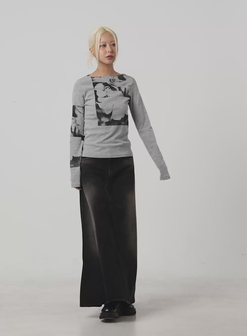 Classic Washed Denim Maxi Skirt CS425