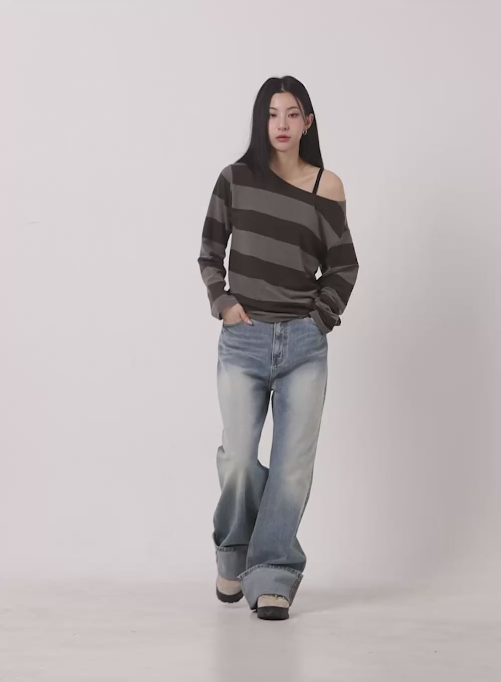 Katie Roll-Up Washed Wide-Leg Jeans ID431