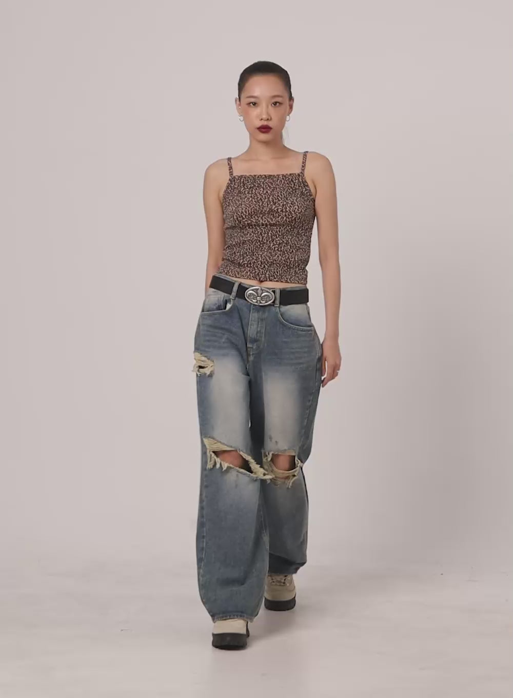 Vintage Washed Distressed Baggy Jeans IY422