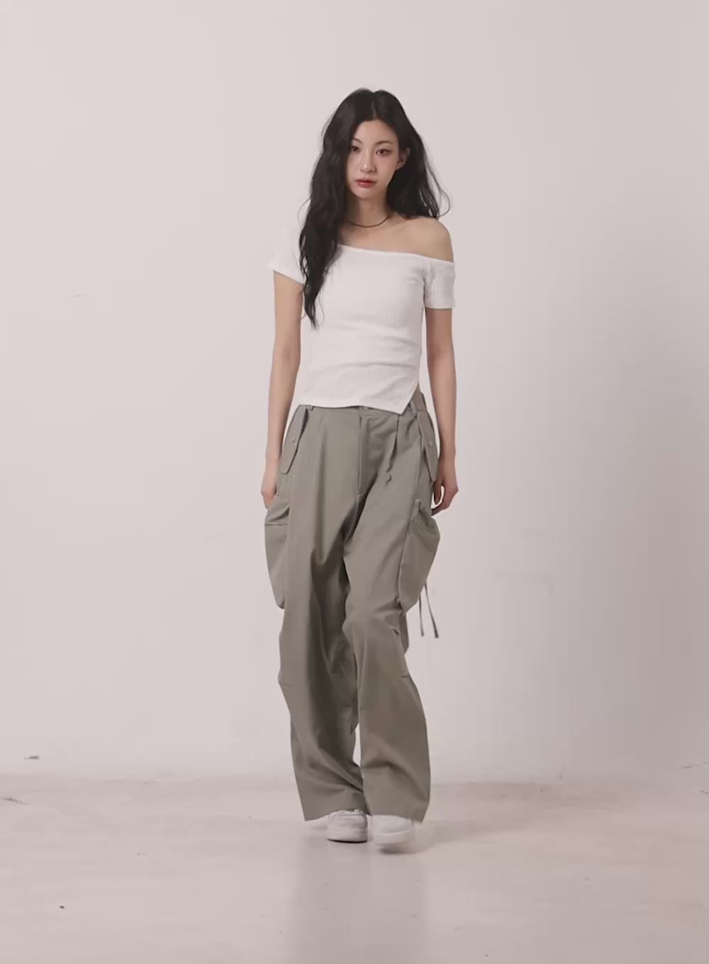 Pintuck Cotton Cargo Baggy Pants CA504