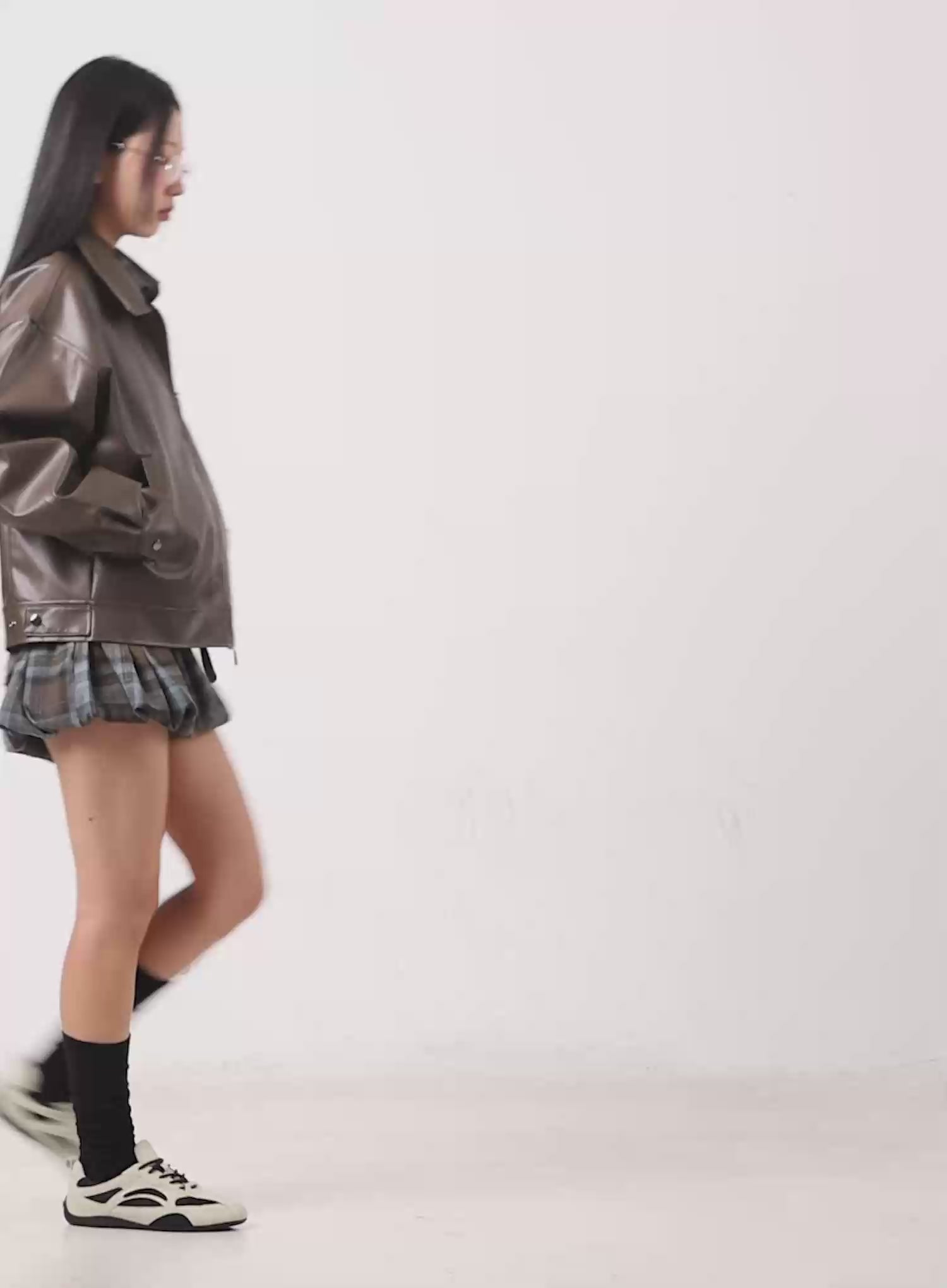 Oversized Two-Way Collar Faux Leather Jacket CN505