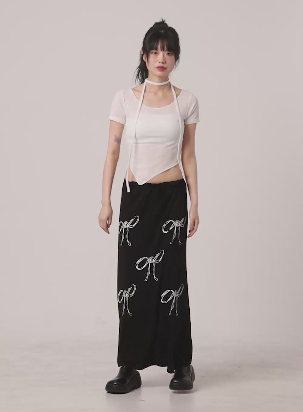 Sheer Chic Crop Top with Thin Scarf CU410