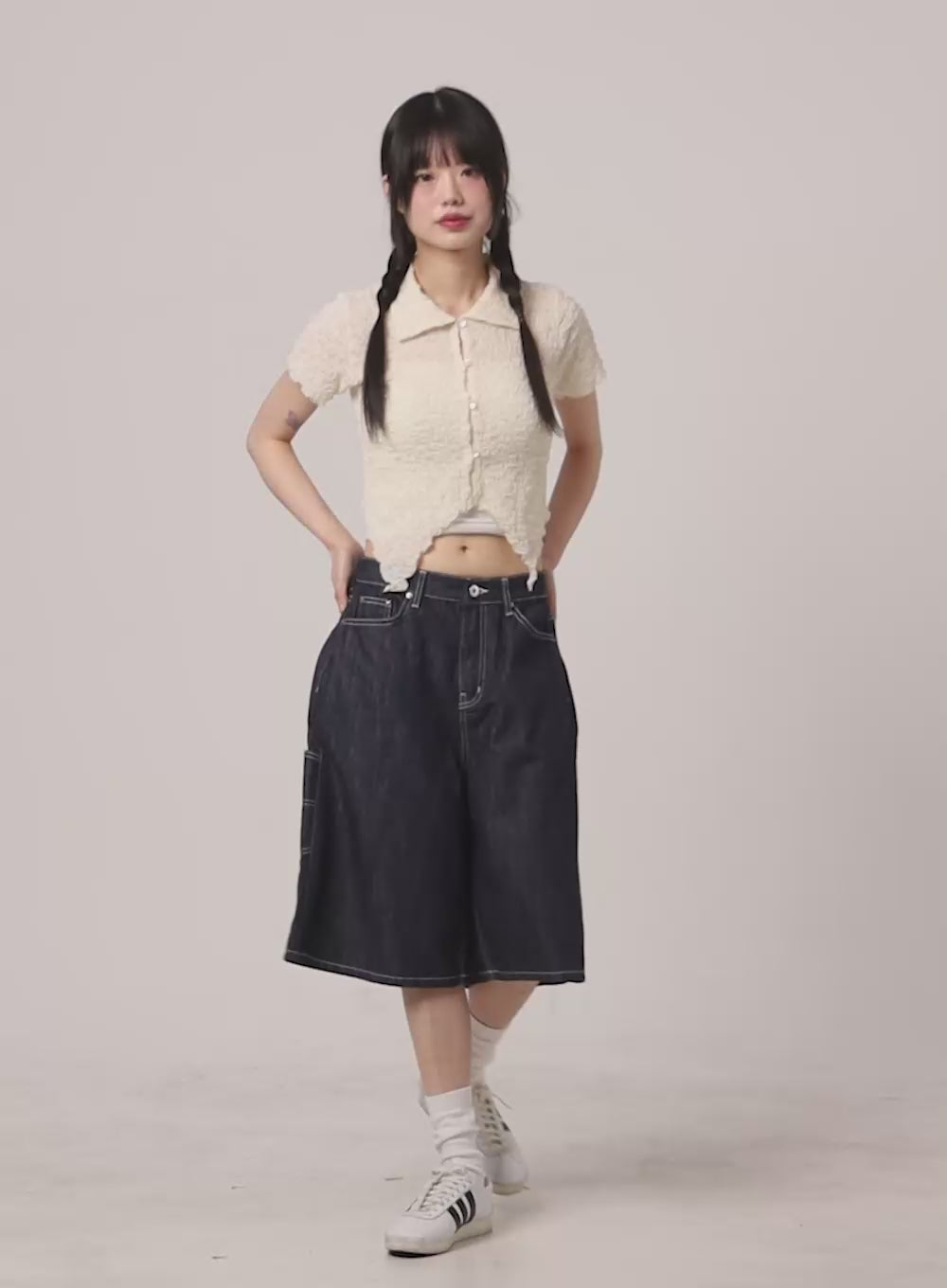 Woven Collar Cropped Shirt CY414