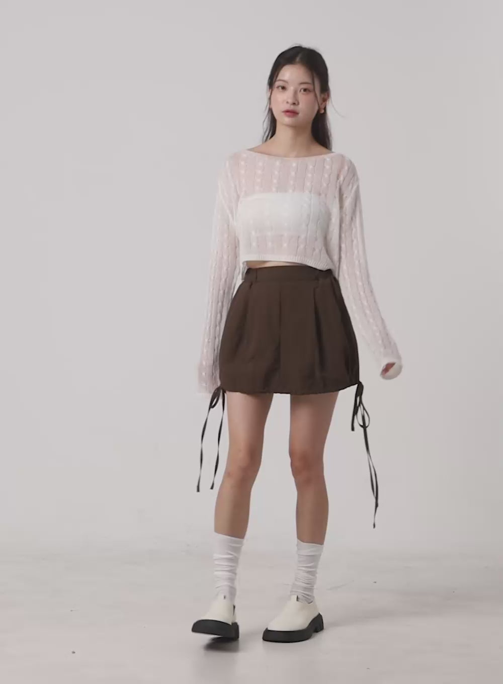 Cable Knit Sheer Crop Sweater OL417