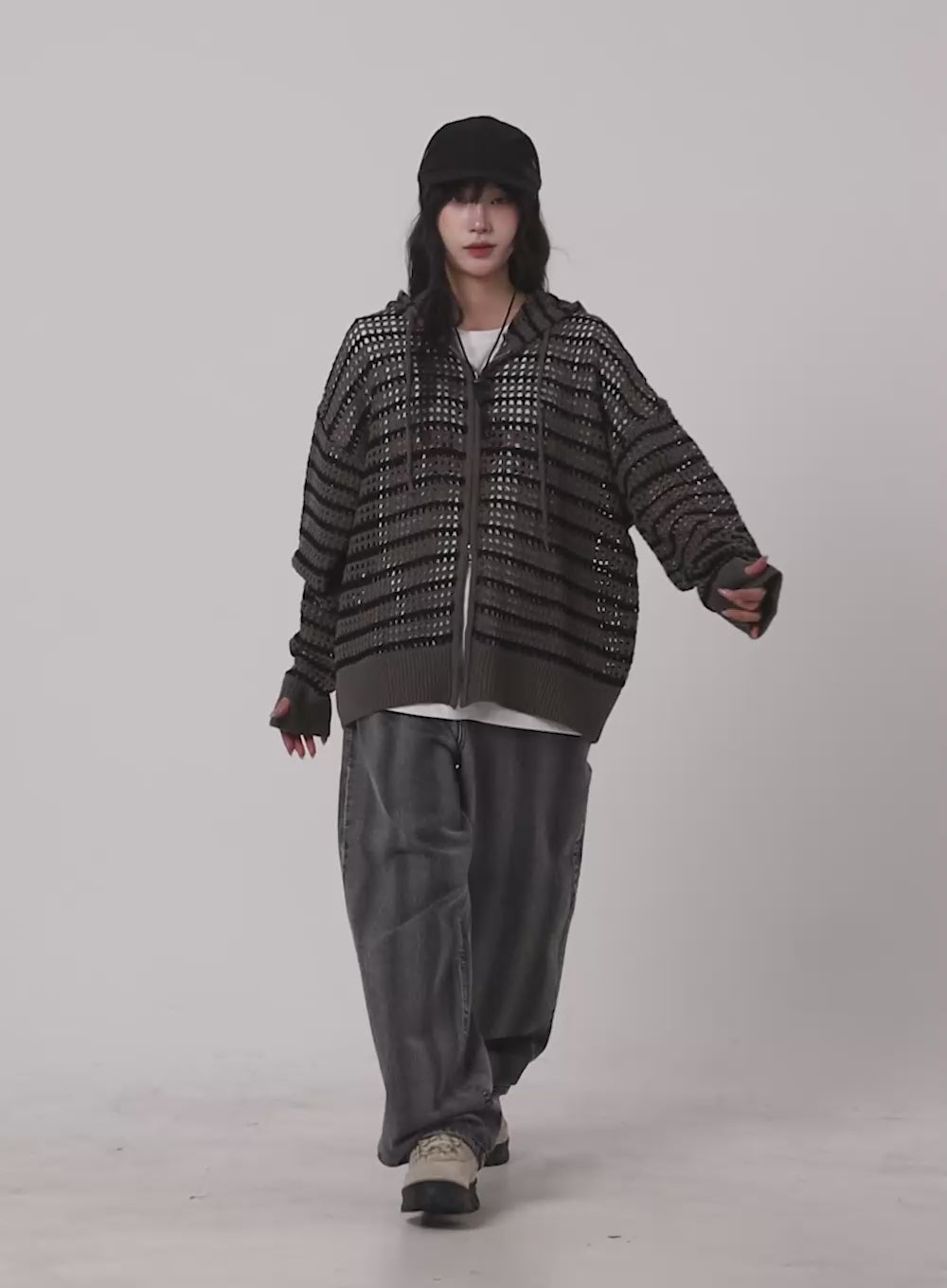 Stripe Washed Baggy Jeans CA430