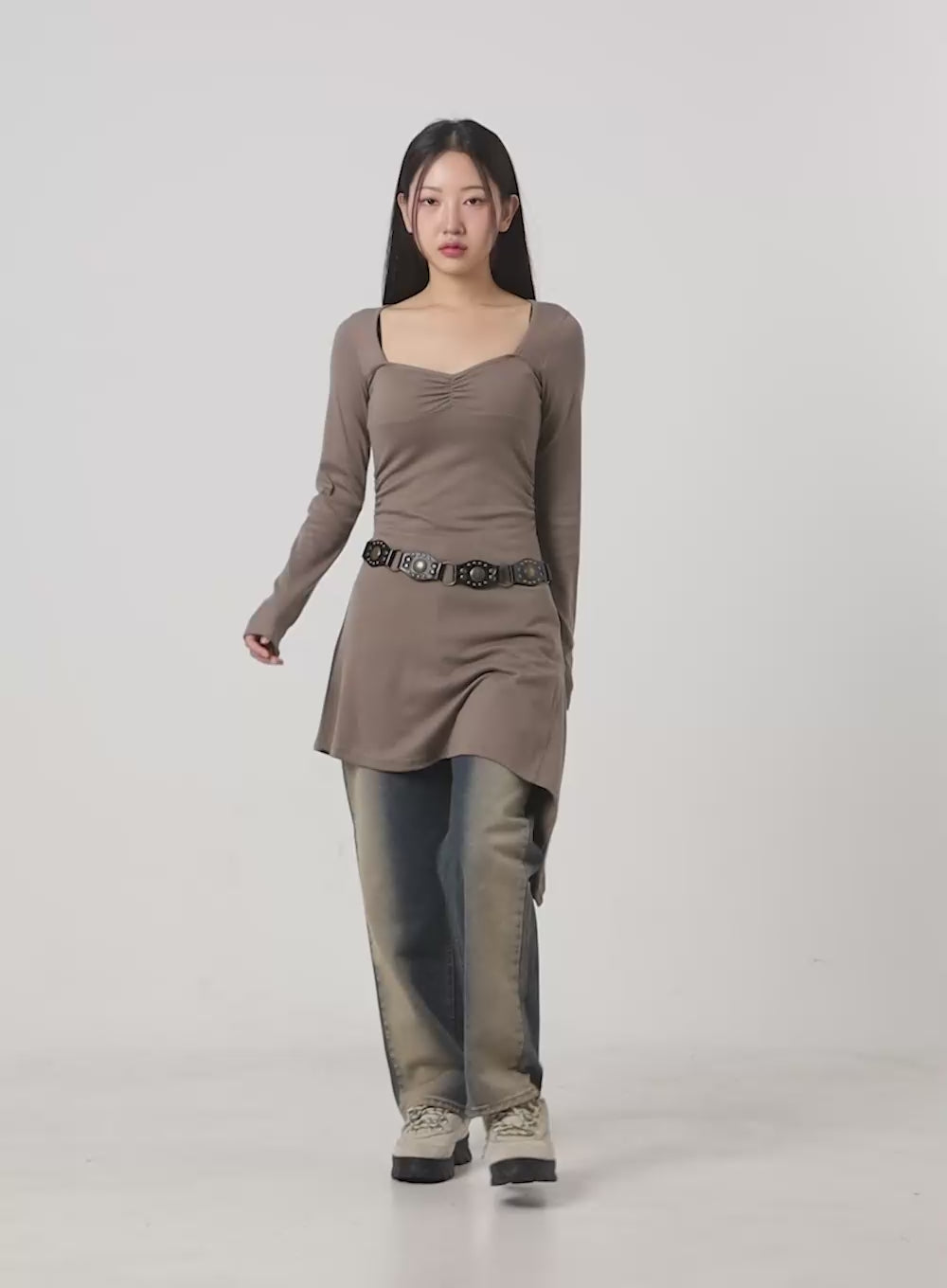 Lark Brown Washed Out Wide Leg Denim CS424