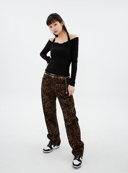Cotton Wide leg Pants with Animal Print Pattern CM14