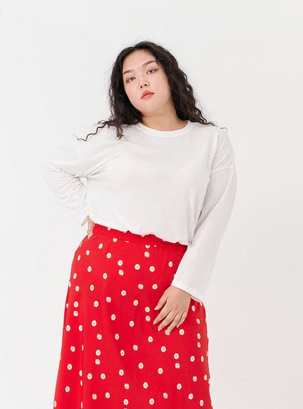 Plus Basic Span Round Neck Long Sleeve T-Shirt IG09