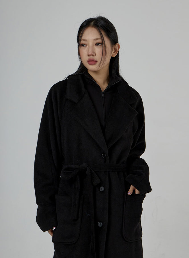 Button Waist Tie Oversized Coat CD28