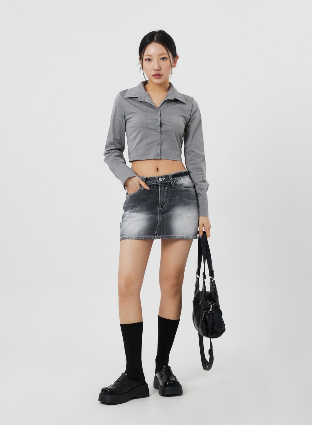 Mid rise sale denim skirt