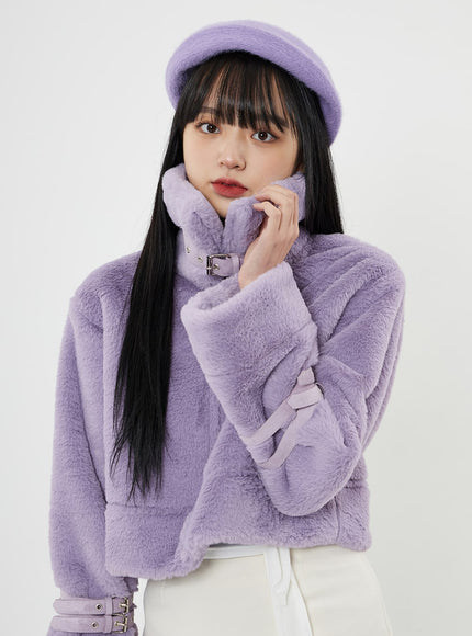 Buckle Soft Fur Crop Shearling Jacket BN04