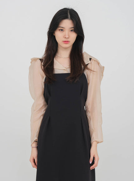 Mesh Blouse with Wide Collar