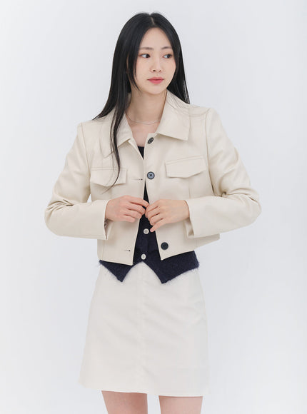 Faux Leather Cropped Jacket OM10