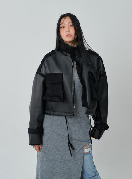 Oversized Cropped Shearling Jacket IJ320
