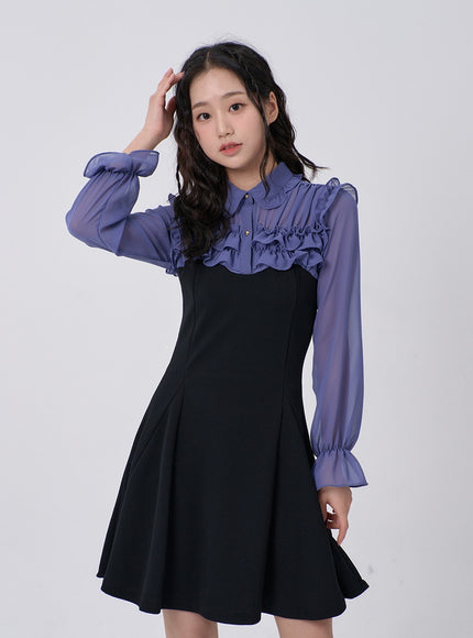 Mini Dress with Frill and Ribbon Detail BD16
