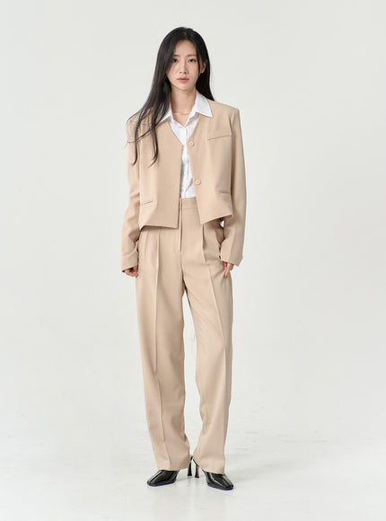 No Collar Semi Cropped Blazer OS13