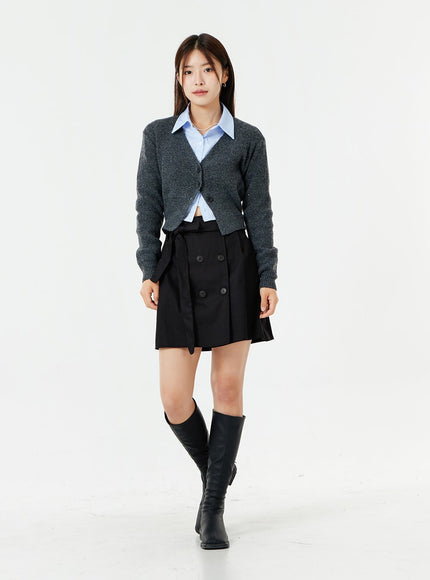 Button Slit Cropped Cardigan OS13