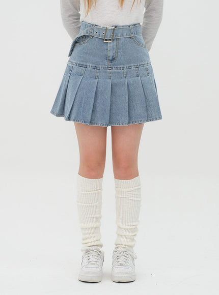 Denim Pleated Mini Skirt
