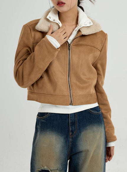 Retro Fur Collar Crop Zipper Jacket CO27